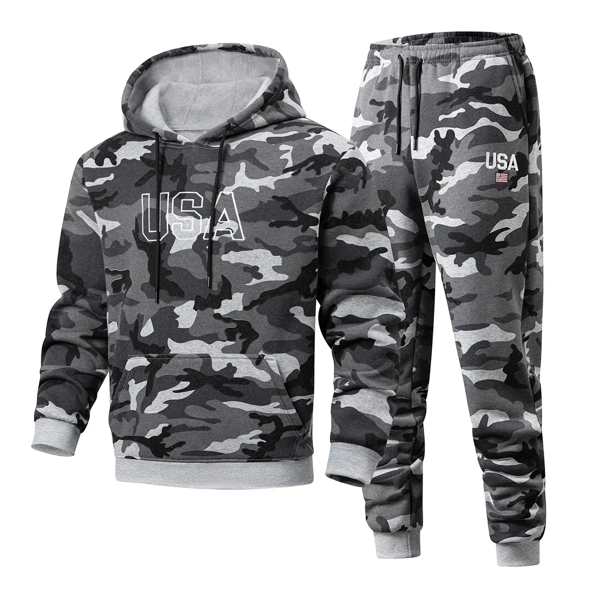 Men's pullover camouflage hoodedsweatshirt tie-dye trendy fashion casual two-piece top and pants Sporty Jumpsuit Sports Clothes