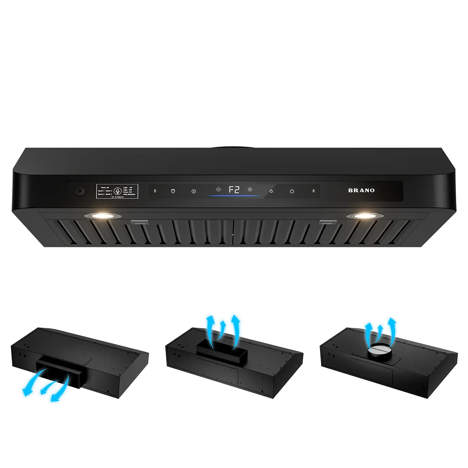 30-Inch Black Stainless Steel Under Cabinet Range Hood, 900 CFM Ducted Fan with 4 Speeds, Voice/Gestures & Touch 3-in-1 Smart Control, LED Light, Smoke Removal, US Plug, Low Noise, Washable Filters for Any Cooking Occasion