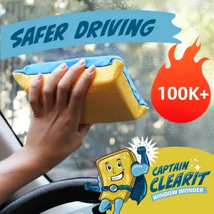 A Large Window Defogging Sponge with Absorbency, Designed for Automatic Window Cleaning Without Leaving Streaks. Perfect for Mirrors, Glass. Captain Clear Window Miracle - Extra-Large Super Absorbent Anti-Fog, Dual Sided Sponge Cleaning Supplies