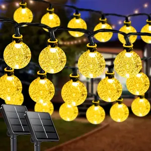 2-Pack 25/110/210 LED Crystal Globe Solar String Lights Outdoor, Waterproof Solar Lights for Outside, 8 Lighting Modes Patio Decorations for Garden Yard Wedding Porch Party Easter Tree (Warm White)