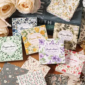 100 Sheets Vintage Floral Notepads, Retro Style Scrapbooking Paper, Non-Stick Decorative Backing, Handmade Journal Supplies