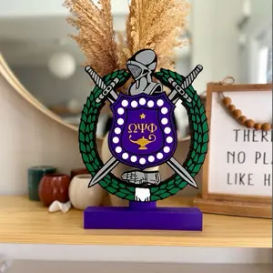Omega Psi Phi Fraternity Inc 11.5 - 15 Inch Desktop Sign with Gold/Purple Crest and Swords Design (Can be Personalized)