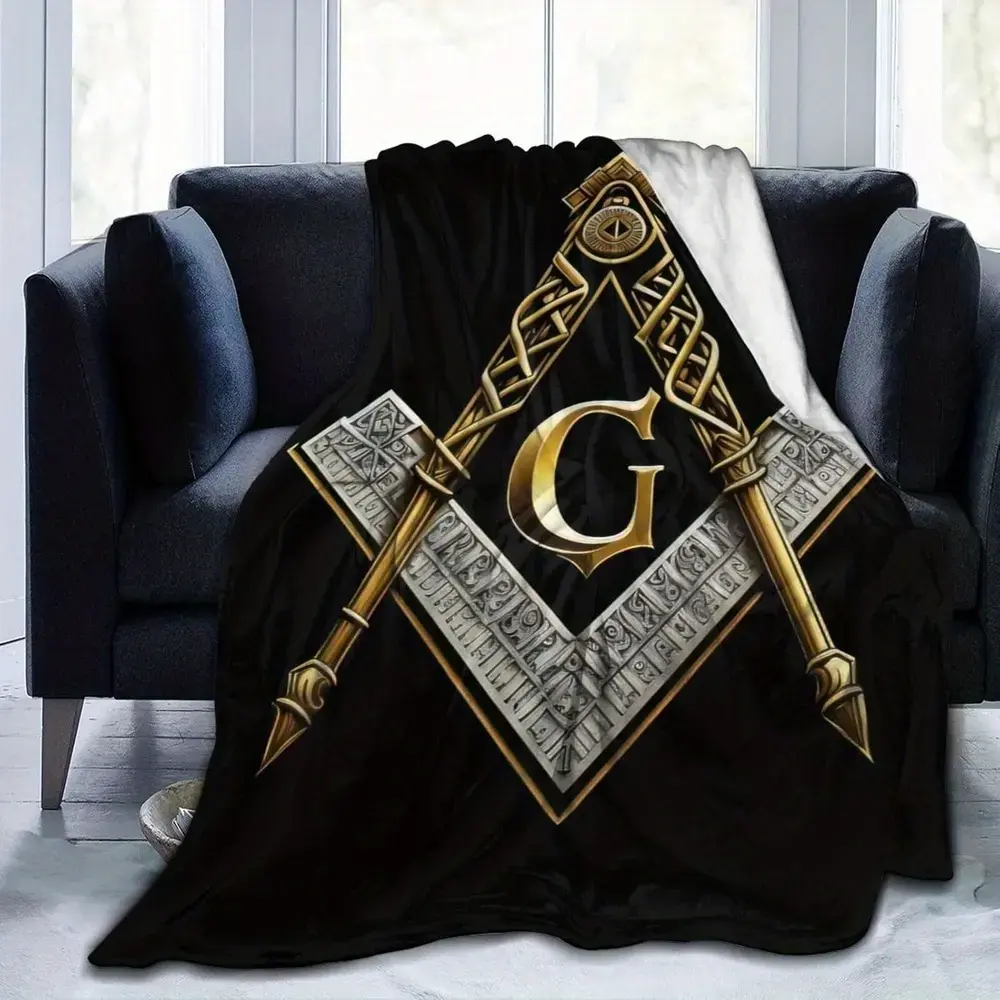 Masonic Symbol Flannel Throw Blanket, Soft Warm Freemason Emblem Print for Bedroom & Couch, Cozy Bed Sofa Decor, Lodge Room Accent, Birthday Holiday Gift for Masonic Theme Lovers, Men & Adults
