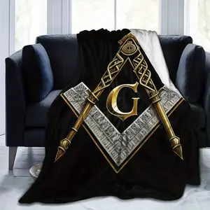 Masonic Symbol Flannel Throw Blanket, Soft Warm Freemason Emblem Print for Bedroom & Couch, Cozy Bed Sofa Decor, Lodge Room Accent, Birthday Holiday Gift for Masonic Theme Lovers, Men & Adults