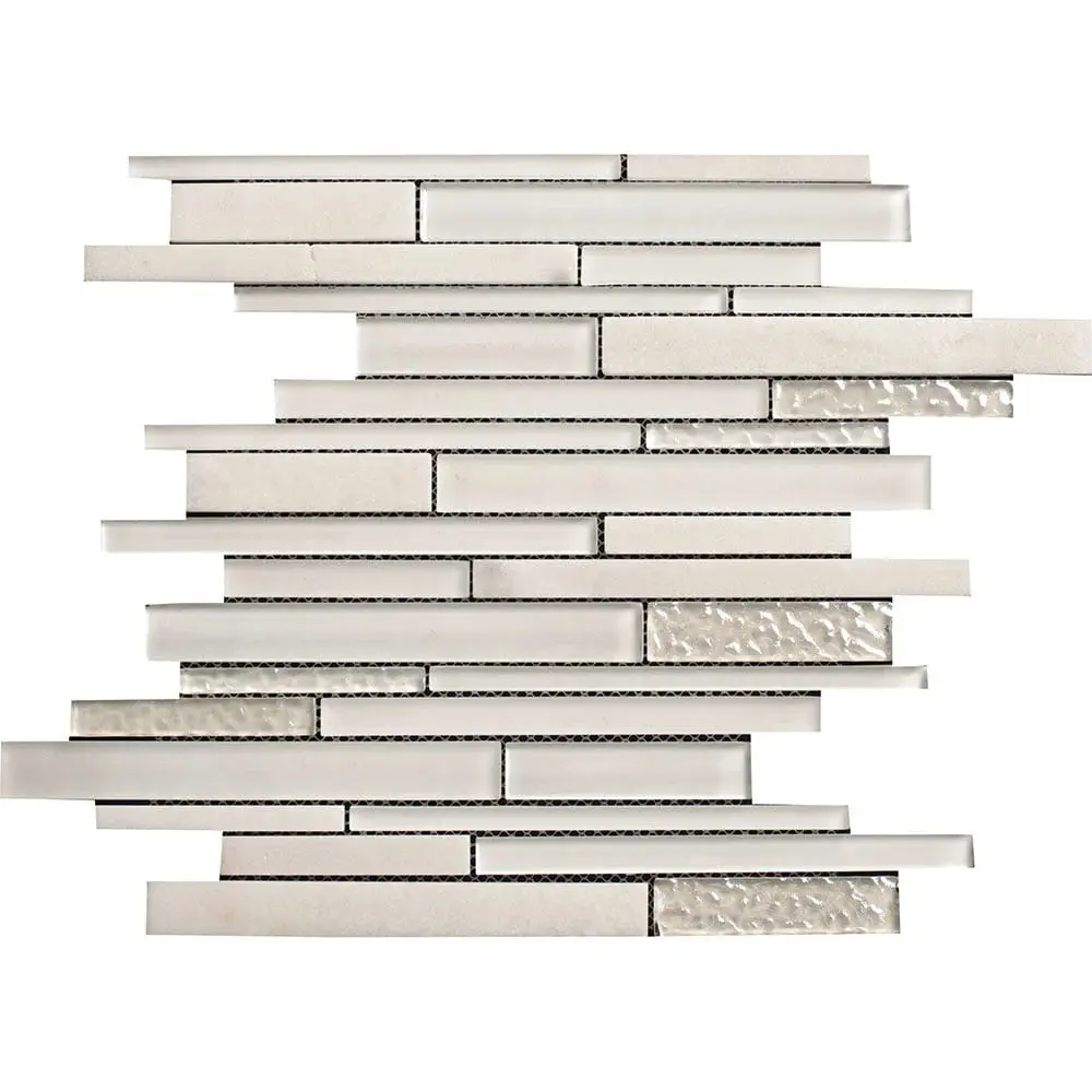 Frost Glossy Glass and White Marble Glass Mosaic Tile