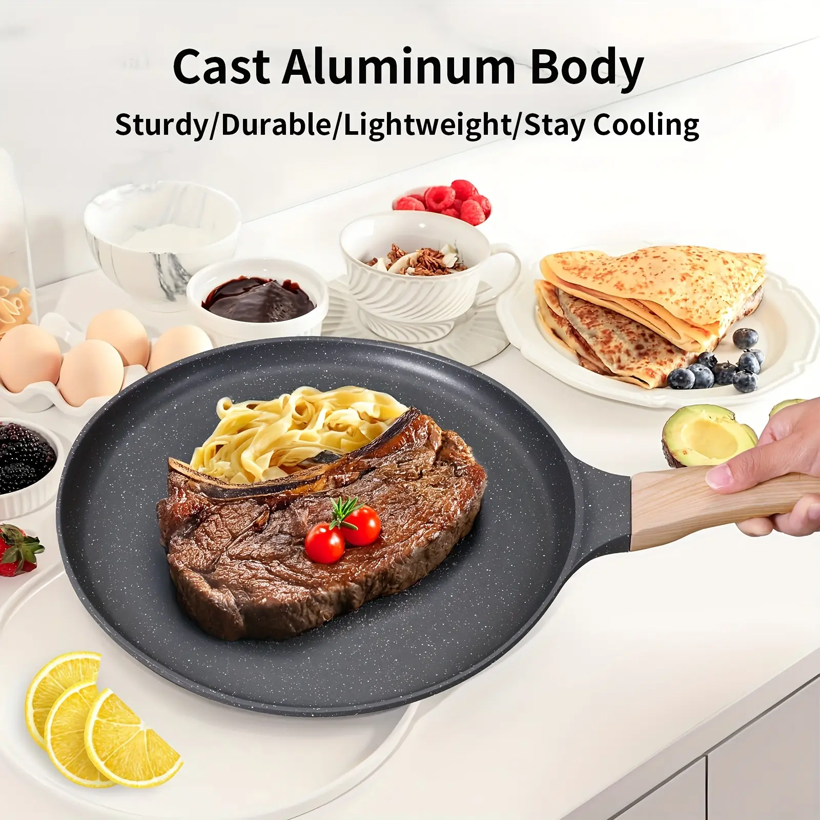 Local warehouse frying pan, egg frying pan, crispy cookie pan, 24 cm flip-over nonstick aluminum frying pan, suitable for all stovetops, compatible with induction cooktops, dishwasher safe.
