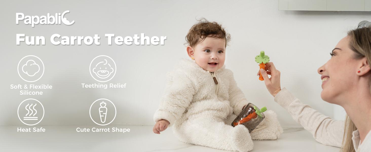 Papablic Baby Teether Toothbrush 6-12 Months, Soothing Silicone Teething Toy with Suction Base, FDA-Compliant & Dentist Approved, Reduce Drool & Teething Pain, Easter Gift