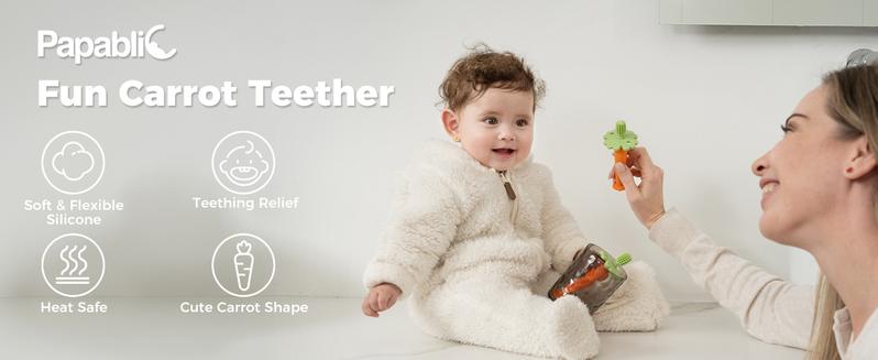Papablic Baby Teether Toothbrush 6-12 Months, Soothing Silicone Teething Toy with Suction Base, FDA-Compliant & Dentist Approved, Reduce Drool & Teething Pain