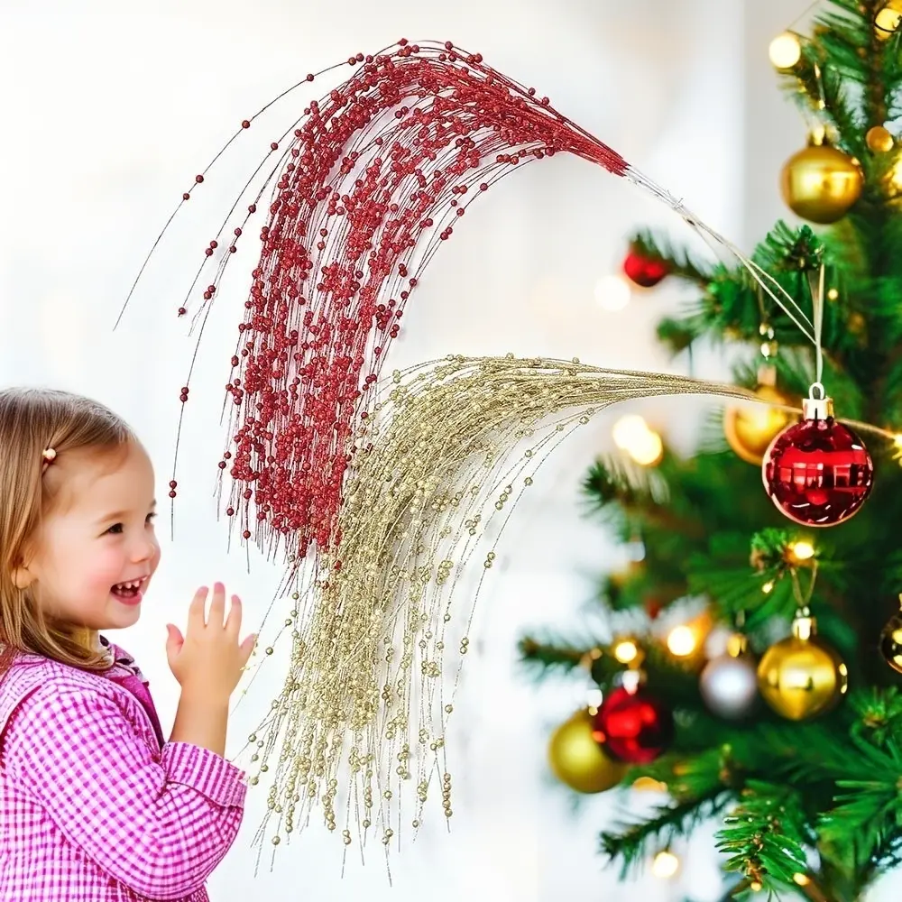 7 Piece Glitter Christmas Tree Decorations, Festive Home Decor, Holiday Party Branches, Vase Fillers, Outdoor Fence Decoration