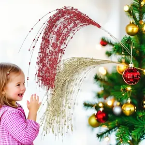 7 Piece Glitter Christmas Tree Decorations, Festive Home Decor, Holiday Party Branches, Vase Fillers, Outdoor Fence Decoration