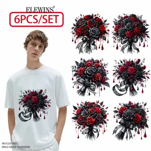 Valentine's Day Red Black Rose Foil Transfer DTF Transfer for Tshirt Hoodie Jeans Backpack Pillow Machine Washable DIY Heat Transfer Sticker for Men Women DIY Flower