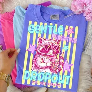Comfort  Color Striped Brushstroke Raccoon T-shirt, Preppy Gentle Parenting Dropout Shirt, Funny MoM Raccoon Shirt, Star Raccoon Sublimation, Humor MoM