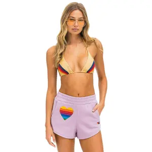 RAINBOW HEART STITCH LOUNGER SHORT - MAUVE