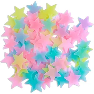 100pcs Glow in The Dark Luminous Stars Fluorescent Noctilucent Plastic Stars Wall Stickers Glowing Stars Decals for Home Art Decor Nursery Ceiling Bedroom Room Multicolor