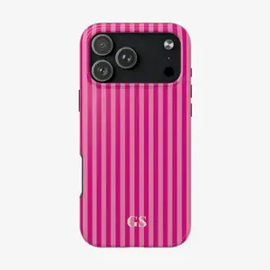 Magsafe Personalized Pink Phone Case, Magsafe Compatible Custom Monogram iPhone Case, Aesthetic Pink Striped Phone Case, Summer Coastal Phone Case Preppy Phonecase Beachy