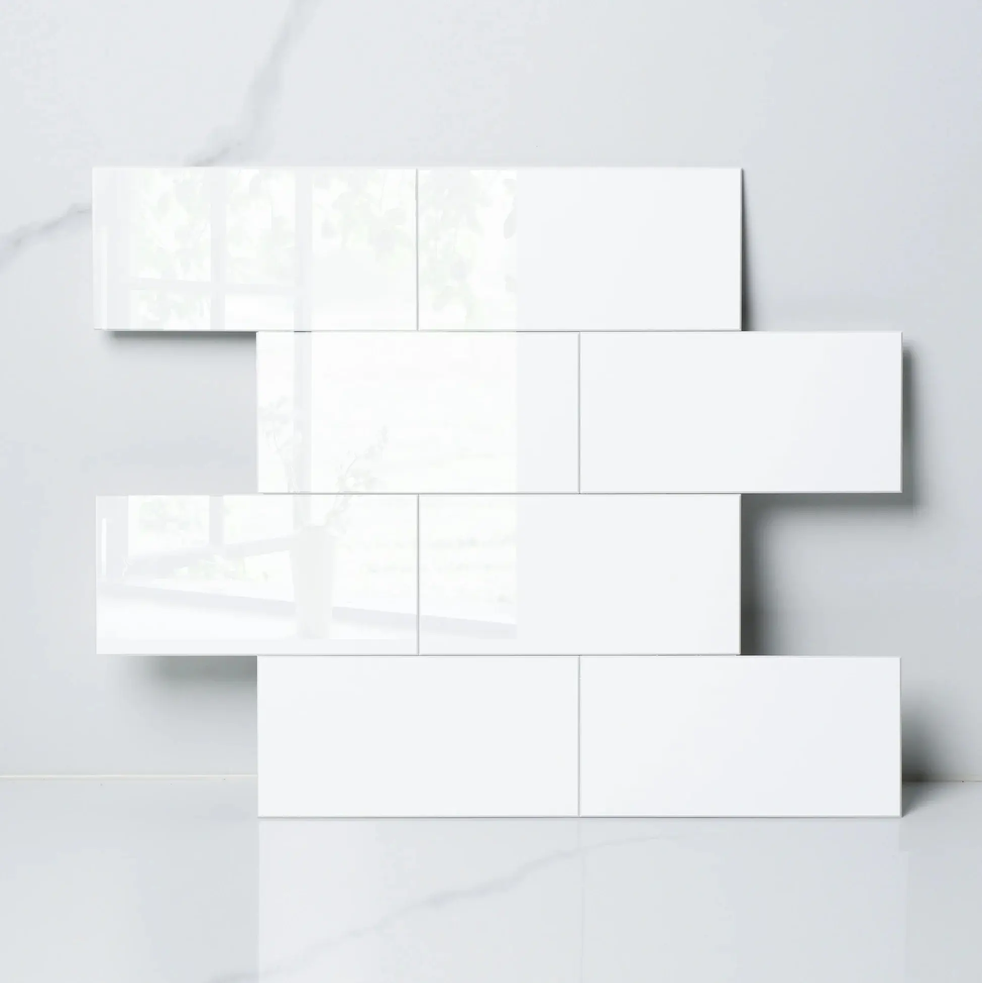 COLAMO Pure White Patterned Self-Adhesive Subway Marble Look Tiles Sticker - Modern Renter-Friendly Kitchen Bathroom Wall Tile, Easy Installation, Waterproof, Heat Resistant, No Grout, for Home Room Decor Makeover