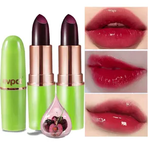 evpct 2Pcs Black Red Cherry Magic Mood Color Changing Lipstick Long Lasting 24 Hours Original for Women, PH Color Change Changing Jelly Lipstick Tinted Lip Balm Stain Gloss Makeup Set, labial magico