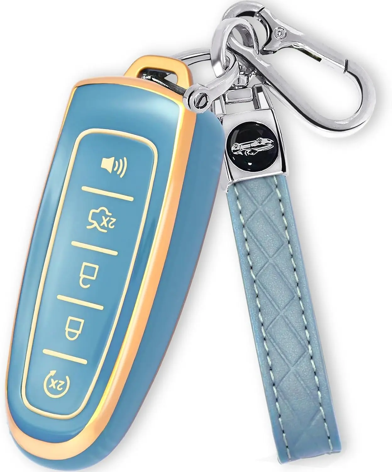 For Key Fob Cover with Keychain, Key Fob Cover Case Compatible with C-Max Edge Escape Expedition Explorer Flex Focus Taurus Lincoln MKS MKT MKX Smart Remote Key, Blue