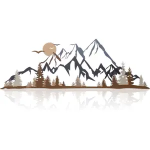 Mountain Range Metal Wall Art Decor Summit Metal Wall Sign Rustic Wall Art Mountain Wall Decor Forest Wall Decor Accent Home Decor Sign Mountain Scene Nature Wall Art, 17.5 x 5.3 Inch (Colorful)