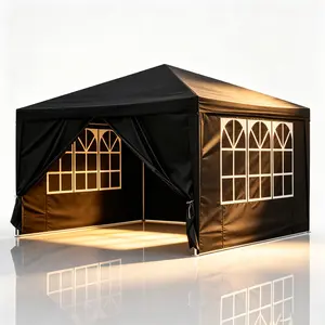 10'x10' Heavy Duty Commercial Waterproof Pop Up Instant Canopy Tent - Sunshade & Weatherproofing Frame Tents with 4 Sandbags & Balloon Weights, Outdoor Shelter for Weddings, Parties, BBQ, Black, Sunshade Frame Tents