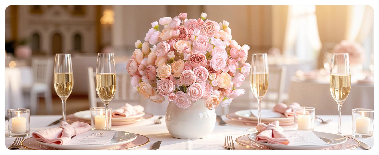 SHareconn 30Pcs Mini Artificial Ranunculus Flowers Faux Silk Spring Bouquets for DIY Wedding Bridal Shower Home Decor Premium Silk Dual Bloom Design