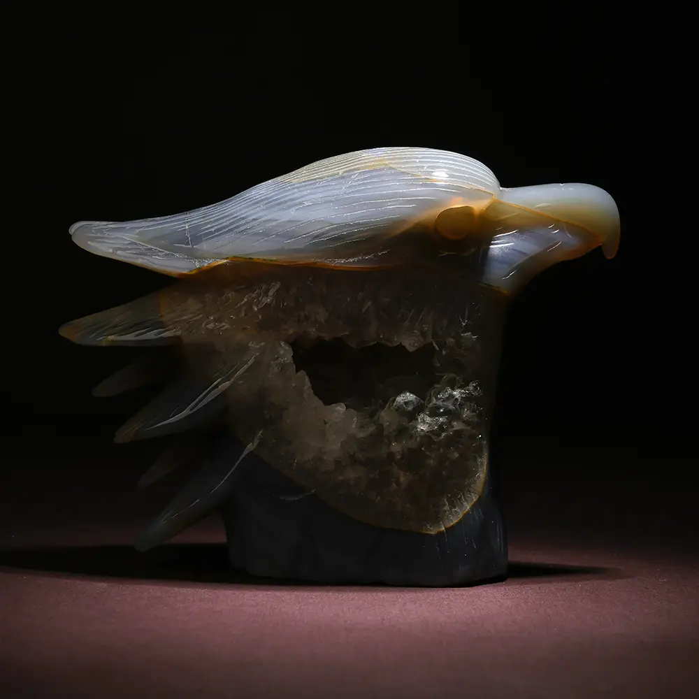 Druzy Eagle Carving Grey Agate Eagle Head