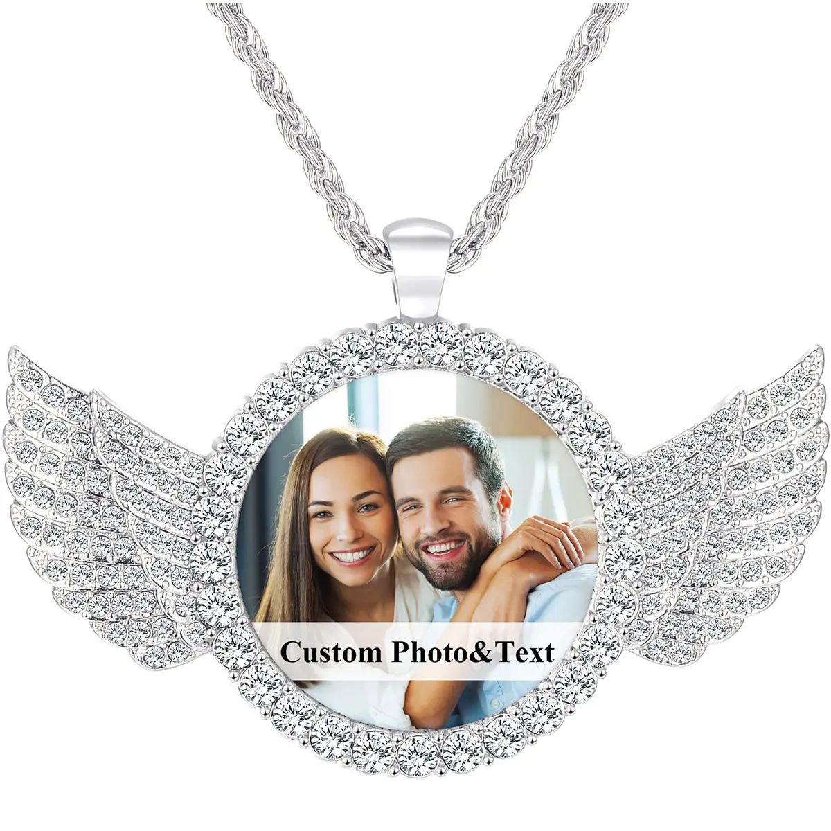 Custom Photo Neckiace for Men Women Personalized Picture Necklace Hip Hop Pendant Memorial Gift Angel Wings Photo