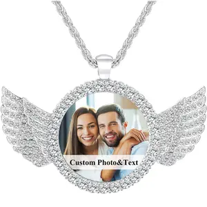 Custom Photo Neckiace for Men Women Personalized Picture Necklace Hip Hop Pendant Memorial Gift Angel Wings Photo
