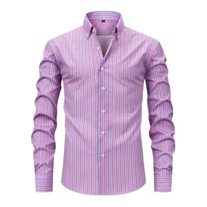 Men's Button Collared Longsleeve Casual Shirts yc-01 - Fitted Striped 4-Way Stretch Digital Print High-End Top, Summer Outfits Umbrella Hem