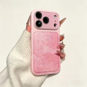 Personalized Denim-Pattern Leather Phone Case for iPhone 13/14/15/16/17 Pro Max, Lens Protection, Anti-Drop Design, Summer Vibe Mobile Phone Cover fathersdaygiftideas