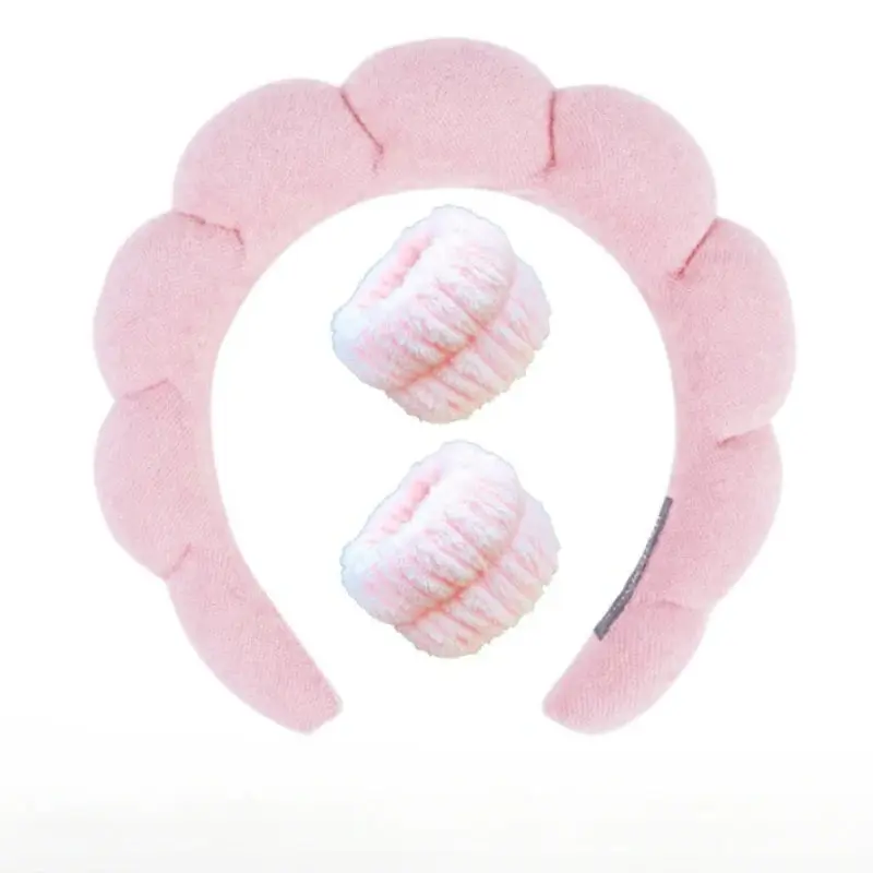 Fluffy Sponge Spa Headband & Wristband Set for Skincare | Wide Padded Headband for Face Washing, Makeup, Shower & Beauty Routine