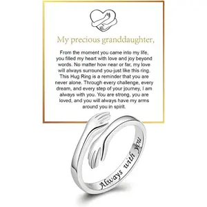 To My Granddaughter Hug Ring, Stainless Steel Engraved Message Ring, Adjustable Non-Tarnish Jewelry Gift for Women