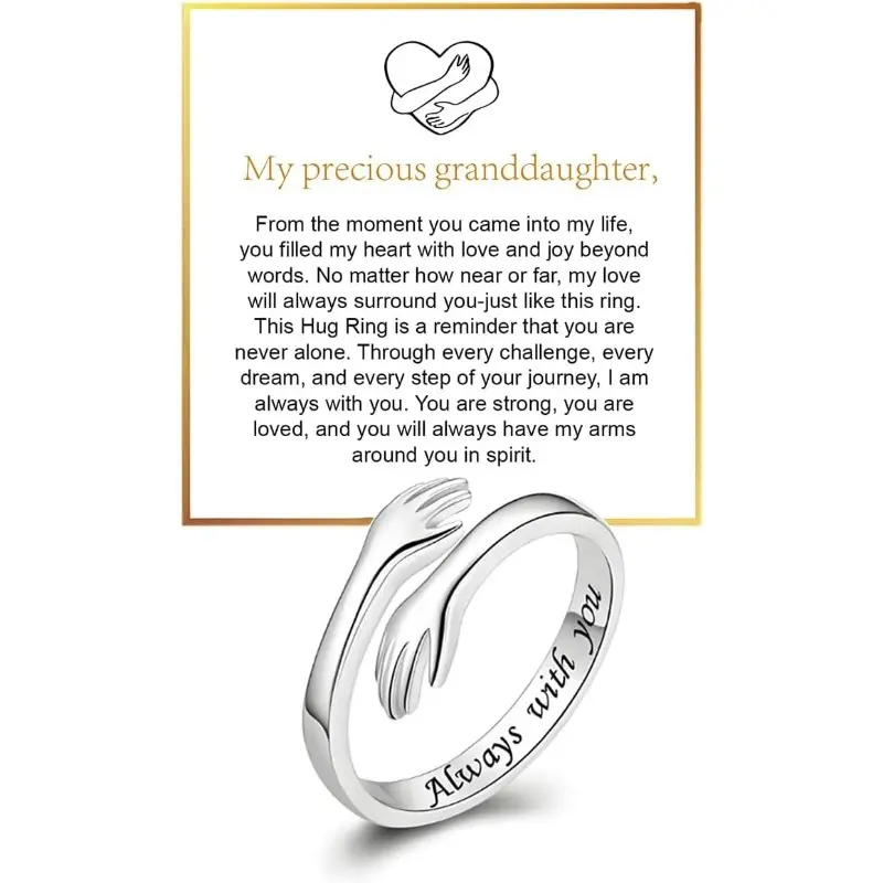 Women's Adjustable Hug-Shape Plain Stainless Steel Band Ring - Engraved "Always With You" Message, Hypoallergenic, Non-Tarnish Casual Jewelry, Meaningful Gift Idea for Special Occasions, Hypoallergenic Ring, Inspirational Jewelry, Engraved Rings