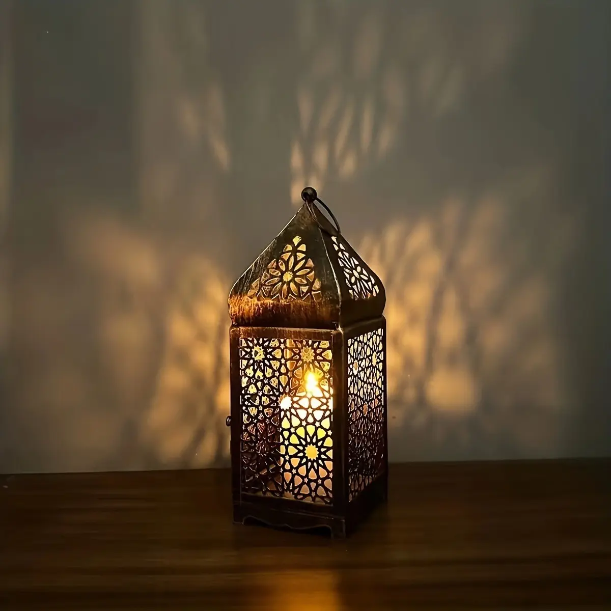 Moroccan Style Metal Lantern Set Hollow Projection Iron Candle Holder Retro Desktop Decor Safe Ornament for Halloween Valentine Christmas Thanksgiving Home Kitchen Candle Holders for Table Centerpiece