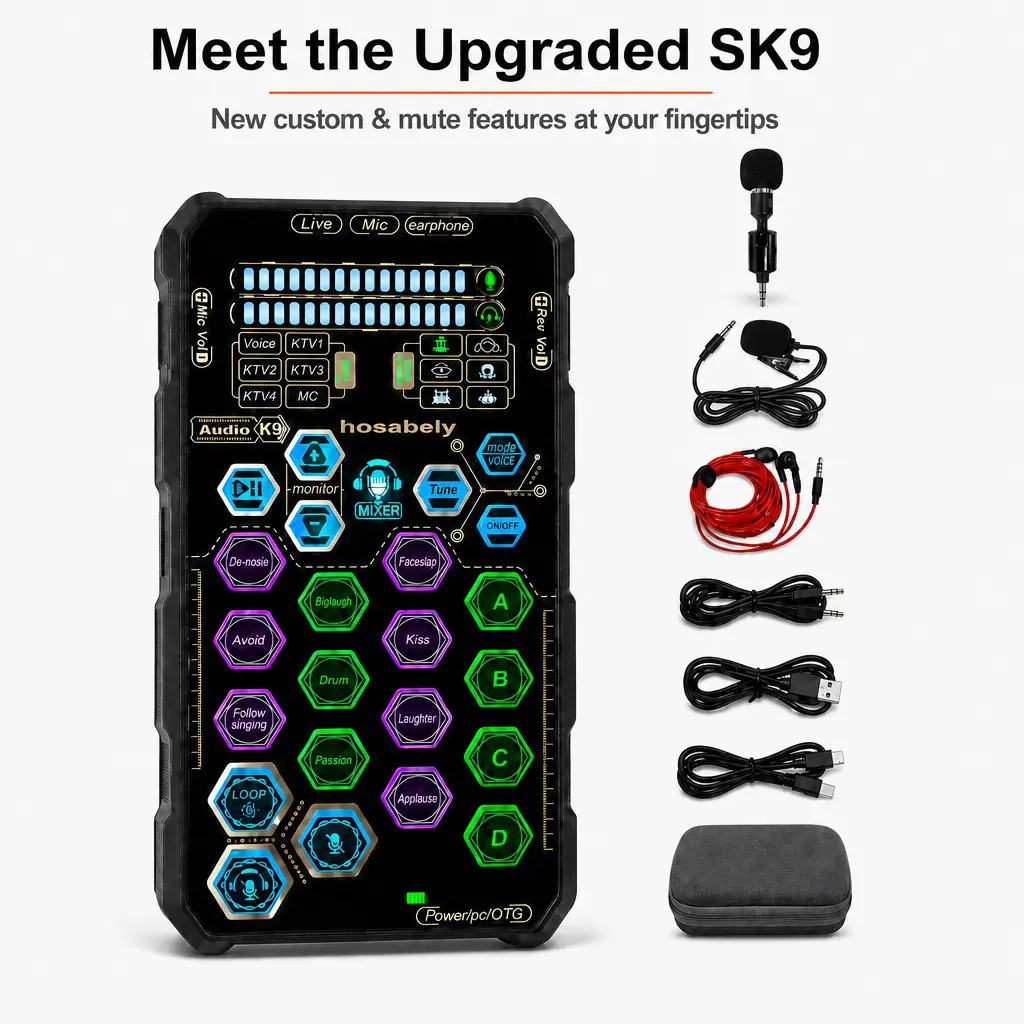 [DealsForYouDays]HOSABELY SK9 Upgrade PRO Compact Handheld Digital Sound Card Kit, Portable Audio Interface with Microphone, Gaming Accessories for iPhone, Laptop, PS5 Streaming Playback summerwins,Gifts for Men Women