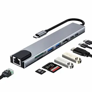 8-in-1 Portable USB-C Hub with 1 HDMI Display Port 1 Ethernet Port SD/TF Card Reader&Headphone Jack 1 USB 3.0 Port 1 USB 2.0 Port 1 Type-C Data Port 1 USB-C Fast Charging Port Supports 240W Fast Charging for iPhone 17 Pro&MacBook Universal Type-C Adapter