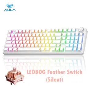 AULA F99 Pro Wireless Mechanical Keyboard Silent Version BT5.0 2.4GHz USB-C Hot Swappable Custom Keyboard Gasket Structure Pre-lubed Linear Switches RGB Backlit Gaming Keyboards White