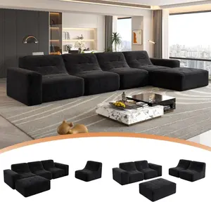 【Black Friday Sales】 Niccae 143.7" Modular Sectional Sofa with Ottoman, Deep Seat Boneless Couch, Modern DIY Sparkling Chenille Chaise & Accent Chair Sofas Couches for Living Room, Apartment,Office (4 Seat + 1 Ottoman)