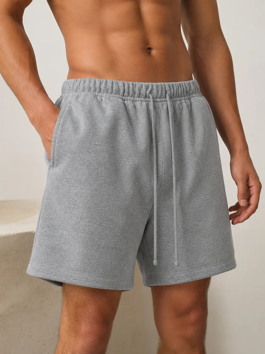 Deep Grey Lightweight Cotton Men Jogger Shorts Adjustable Drawstring Elastic Waist Athletic Gym Workout Casual Shorts with Side Storage Pockets