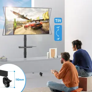 FORGING MOUNT Stainless Steel Double Tube Mobile TV Stand, 23-60 Inch LCD/LED Flat-Panel/Curved TV Cart with 15° Tilt, 88 lbs Capacity, Laptop Holder, Locking Wheels, Roll-Flat Design, Height-Adjustable, 400x400mm VESA Support,summervibes