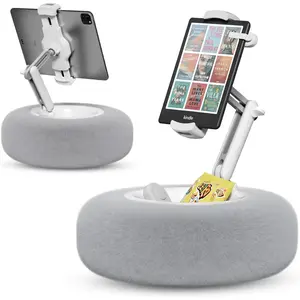 Tablet Pillow Stand for Reading, Adjustable Tablet Pillow Stand for Lap with Detachable Bowl, Fits 4.7"-13" Kindle/Phones/Tablets, Watch Videos, Stream Media, Gray