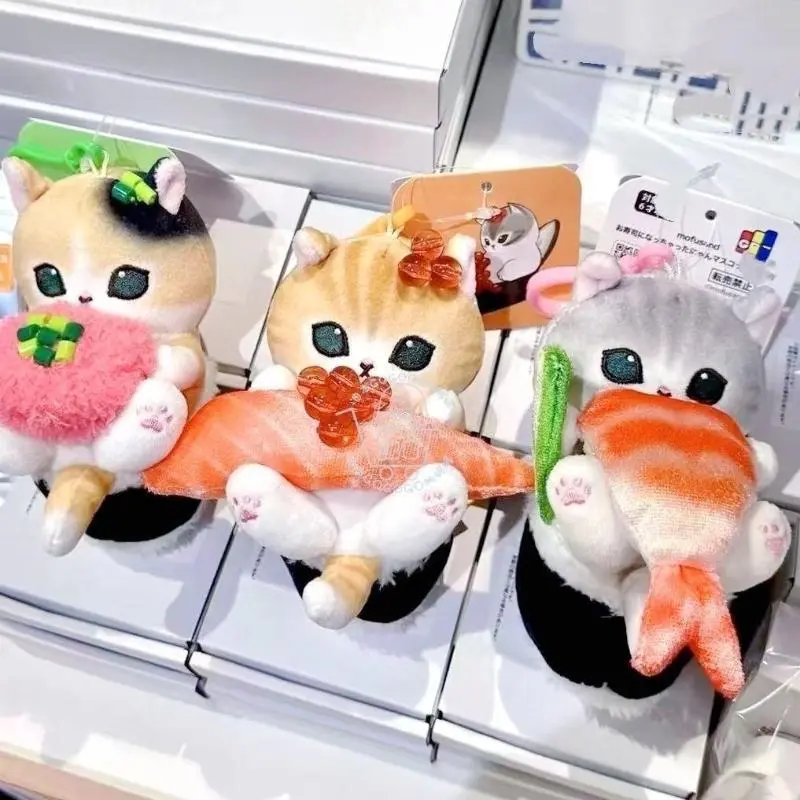 Cartoon Mofusand Kawaii  Shark Cat Keychain Pendant Cartoon Sushi Salmon Pendant Shark Cat Cross-Dressing doll Backpack Decor
