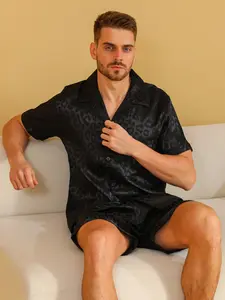 Men's Sleepwear Set, Pajama, Spring Summer Trendy Fashion Geometric Pattern Short Sleeve Shorts, Casual Wearable Home Clothing