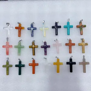 Mia(12695)gc.Vibrant natural stone cross pendants, light up your daily look.