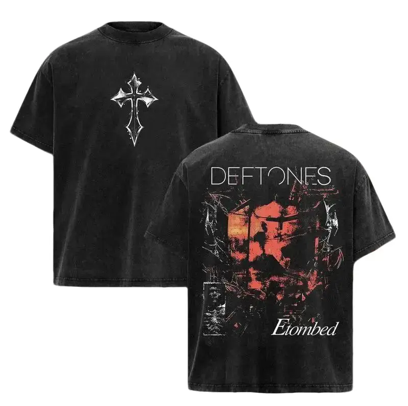 Deftones Entombed Graphic Tee, Vintage Washed Heavyweight Cotton Oversized Double-Sided T-Shirt Deftones Entombed Graphic Tee, Vintage Washed Heavyweight Cotton Oversized Double-Sided T-Shirt