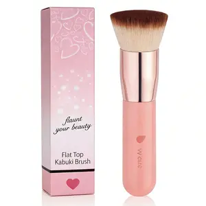VVcare Flat Top Kabuki Foundation Brush - Premium Makeup Brush for Liquid, Cream, and Powder - Buffing, Blending, and Face,Pink