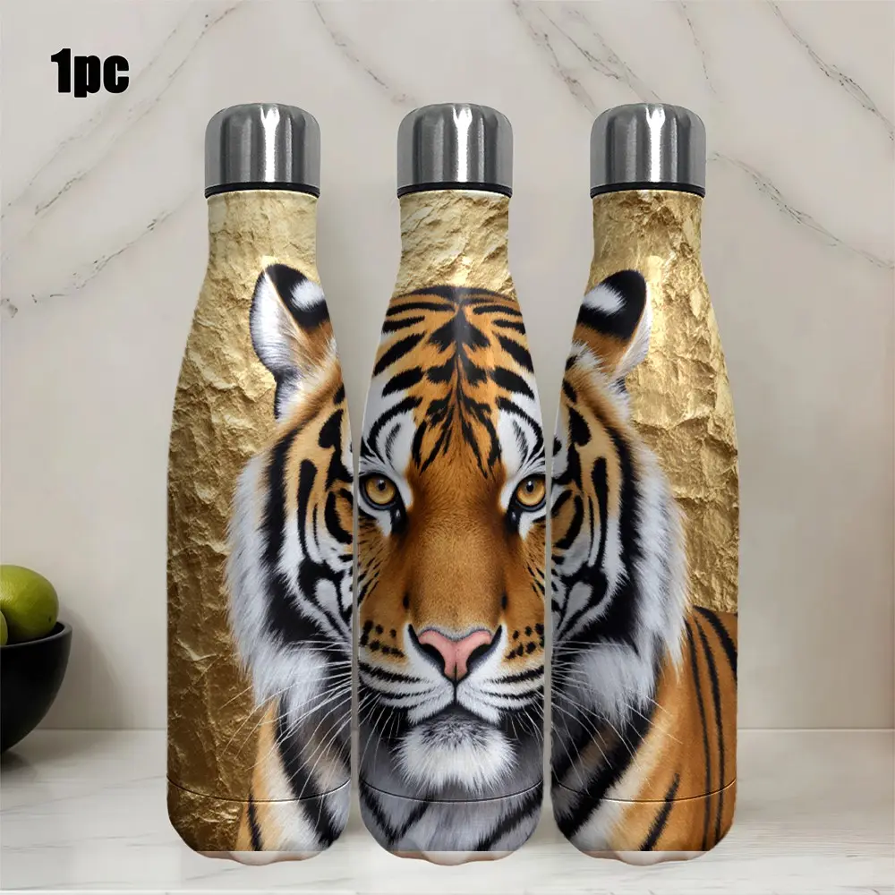 1pc 17.5oz Golden Rock Background Tiger ,Stainless Steel Water Bottle-Portable Leak-Proof Travel Tumbler,Leak proof Thermos Flask-Wildlife enthusiasts in the outdoors Ideal Gift for Adventurers,Christmas,Valentine's,Birthday,Independence Day
