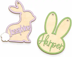 Personalized Easter Hanging Wooden Ornaments, Bunny & Carrot Easter Basket Tag for Kids, Ornaments Colorful for Easter Tree Basket, Kid Easter Basket Name, Easter Decoration