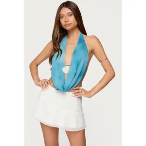Seabound Cowl Neck Backless Halter Top
