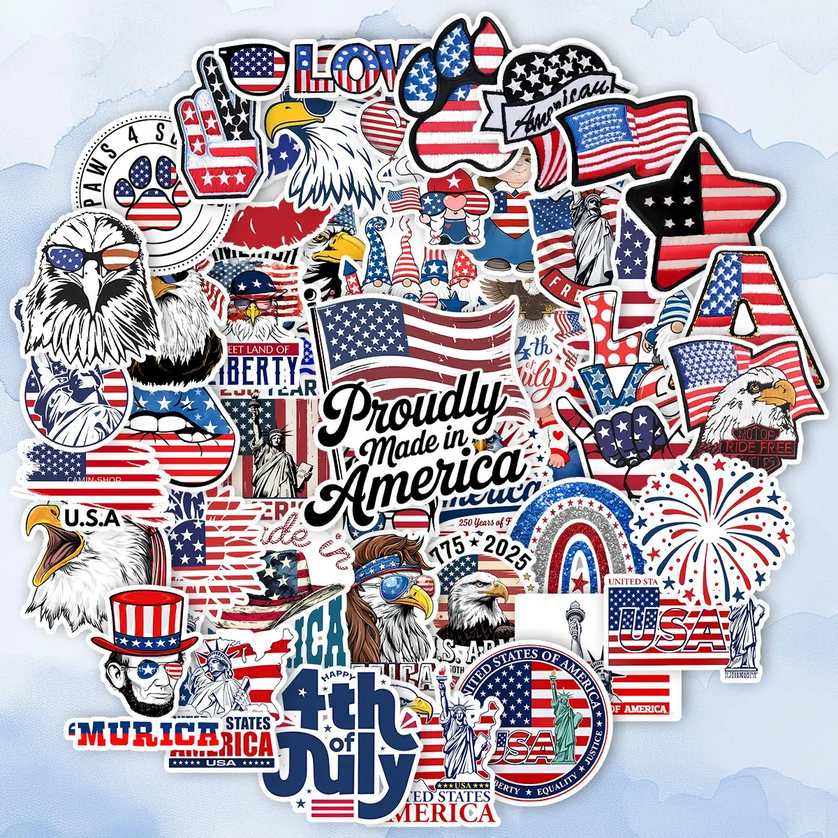 50Pcs USA Patriotic Stickers Pack, Waterproof 4th of July American Flag & Bald Eagle Vinyl Decals for Laptop, Water Bottle, Toolbox & Car, American Pride Lover Gift, Truck Car Decal, Decal For Cars, Decals For Trucks